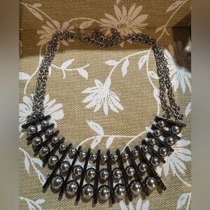 Chico's Silver and Black Geometric Necklace